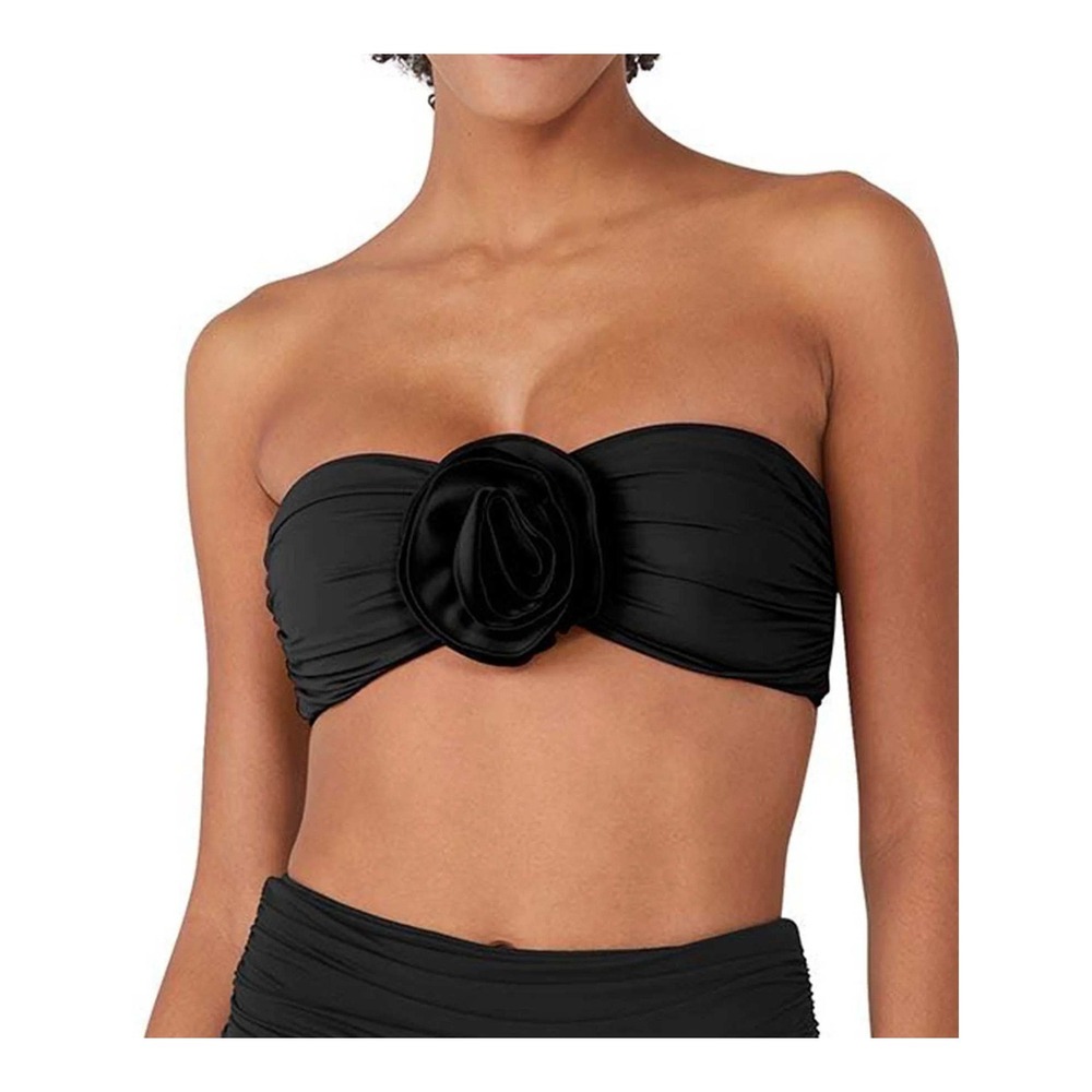 Kate Spade New York Rosette Bandeau Bikini Top Black S7C456 Size L NEW